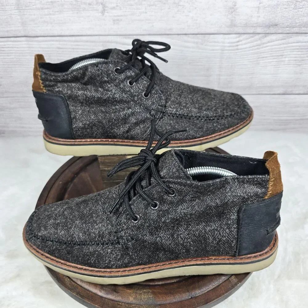 Toms Mens Navi Dark Gray Linen Lace Up Round Toe Chukka Boots Sz 10.5 M